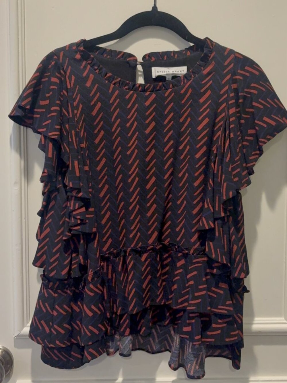 Apiece Apart Ruffle Peplum Geometric Blouse Size 2